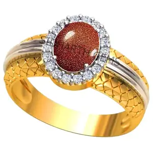 SIDHGEMS Certified13.00 Carat Sunstone Sunsitara Gold Plating Ring Panchdhatu Natural Sunstone Sunsitara Gemstone Ring Anguthi for Astrological Purpose for Men and Women