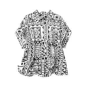 Gufrina Women's Polyester Shirt with Pocket Half Raglan Sleeves Spread Collar Neck Geometric Printed Relaxed Fit and Standard Length