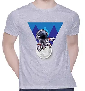 CreativiT Graphic Printed T-Shirt for Unisex Space Explorar Tshirt | Casual Half Sleeve Round Neck T-Shirt | 100% Cotton | D00316-4_Grey_Medium