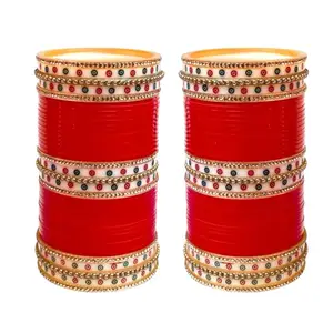 Lucky Jewellery Bridal Bangle Set Dhanteras/Diwali/Bhai Dooj Collection Wedding Punjabi chuda, Designer chura, Red Color Choora Set for Women (937-M1C1-MANGLA-R24)