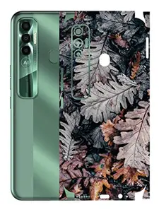 AtOdds - Tecno Spark 7 Pro Mobile Back Skin Rear Screen Guard Protector Film Wrap with Camera Protector (Coverage - Back+Camera+Sides) (Dry Leaves)