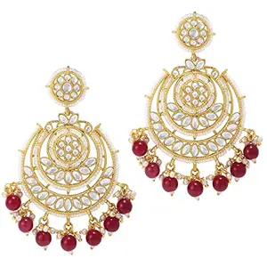 I Jewels Gold Plated Traditional Beaded Chandbali Earrings Glided With Kundans & Pearls For Women/Girls (E3002M)