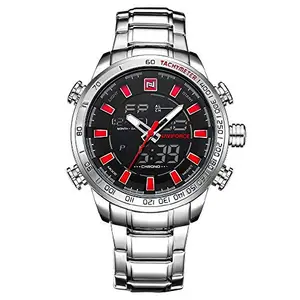 NAVIFORCE NF-9093 Silver-Red Stainless Steel Analog-Digital Mens Watch