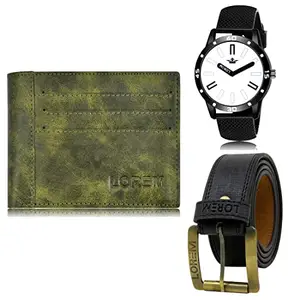 LOREM Mens Combo of Watch with Artificial Leather Wallet & Belt FZ-LR57-WL17-BL01