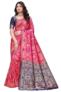 Shasmi Women's Rani Printed, Embroidered, Embellished Bandhani Georgette Party Sari collections With Blouse Piece for Wedding sadi (PARI-241)