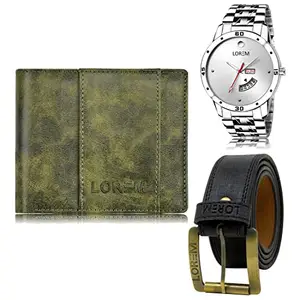 LOREM Mens Combo of Watch with Artificial Leather Wallet & Belt FZ-LR103-WL18-BL01