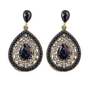 fabula Jewellery Black Drop Earrings with Crystal Beads Fashion Western Design For Women & Girls Stylish Latest (EFJ39_AFR1)