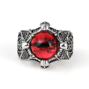 KRYSTALZ Evil Eye Gothic Dragon Punk Adjustable Rings for Men Women Viking Stone Ring - Pack of 1 Piece (Red)