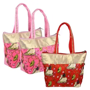 Heart Home Hand Purse|Traditional Mini Hand Bag|Silk Wallet Hand Bag|Shagun Hand Purse|Woman Tote Hand Bag|Gifts Hand Bag|Cow-Small Hand Purse|Pack of 3|Multi