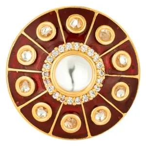 Peora Traditional 18K Gold Plated Meena Work Kundan Pearl Adjustable Ring for Women Girls