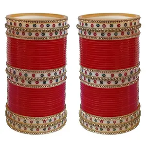 Lucky Jewellery Bridal Bangle Set Wedding Punjabi chuda, Designer chura, Red Color Choora Set for Women (937-M1C1-MANGLA-R24)