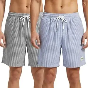 SMOWKLY Men's Cotton Casual Shorts | Elastic Waist with Drawstring | Striped Half Pants for Men | Lightweight & Comfortable for Beach Vacations, Casual Daily Outings & Sleepwear Bermuda Shorts