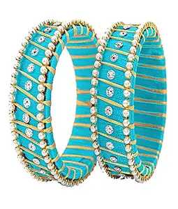 Generic Thread Trends Silk Thread Bangles Set for Women & Girls Color (Sky Blue)) (Size-2/6)