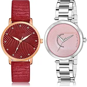 NIKOLA Fancy Analog Red and Pink Color Dial Women Watch - GM384-GM218 (Pack of 2)