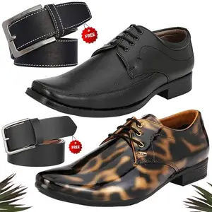 Relaxed Trendy Formal Shoes/Party Shoes/ 2 Shoes Combo with Free 2 Belt for Men and Boys (BAZAAR9841_PV-LNG-101) Multicolor