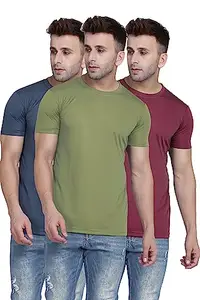 TQH Men Dri Fit Polyester Half Sleeve Round Neck Pista Green, Grey, Maroon T-Shirts - Pack of 3