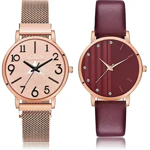 NEUTRON Formal Analog Rose Gold and Red Color Dial Women Watch - GM245-GM324 (Pack of 2)