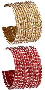Somil Combo Of Designer Party & Wedding Colorful Glass Bangle/Kada Pcak Of 24, Golden,Red