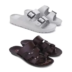 Men's Rover Lightweight Comfortable| Slides|Clogs| Sandals with Adjustable Back Strap for Men Combo(AC)-3114-1325-9 Brown(Combo(AC)-3114-3125-9_BZ)