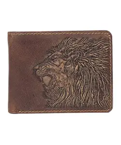 Karmanah Roaring Lion Embossed Genuine Leather Men's Wallet RFID Protected (Light Brown)