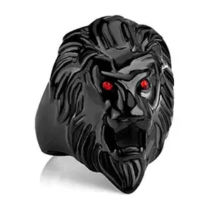 Pack of 2 Black Lion Ring With Eyes For Men Women Stainless Steel Lion Head Ring