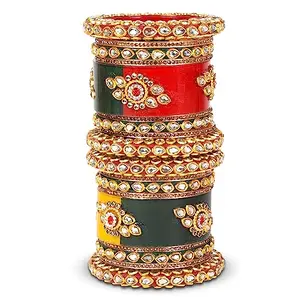BRIDAL GARNISH Radiant Tricolor Bridal Chuda: A Vibrant Union of Red, Green, and Yellow for Every Girl, Woman, and Bride" (Tricolour 3, 2.8)