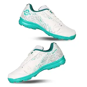 Nivia Bounce Cricket Shoes | Mesh & TPU Upper | Cushioned EVA Insole | Durable PVC Outsole | Cricket Shoes for Men | Lightweight| Sports Shoes (White/Turquoise) Size - UK-09