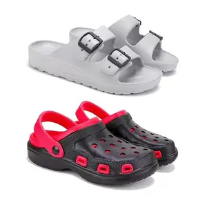 Men's Rover Lightweight Comfortable| Slides|Clogs| Sandals with Adjustable Back Strap for Men Combo(AC)-3114-3017-10 Red-5999