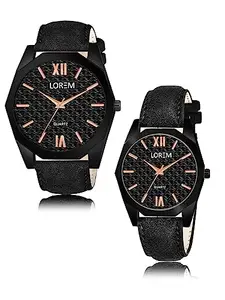 LOREM Premiium Black 3D Embossed Dial Analog Watch for Lovely Couple LR81-LR328-A