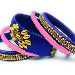 pratthipati's Silk Thread Bangles New Plastic Bangle With Dark blue Color (Baby pink) (Pack of 5) (Size-2/12)