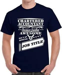Caseria Men's Round Neck Cotton Half Sleeved T-Shirt with Printed Graphics - Charatered Accountant (Navy Blue, XL)