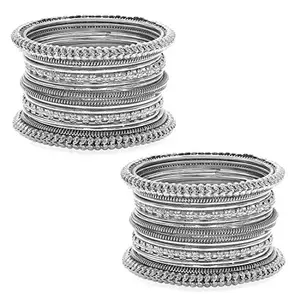 Peora Traditional Antique Look Oxidised Silver Plated Bangle Set Navratri Gift for Women (Size - 2.4, Set of 2)
