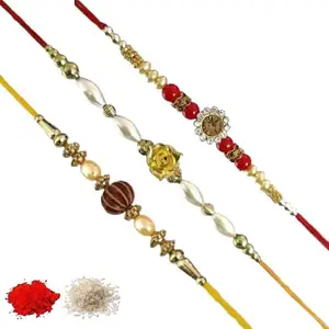 Rakhi set of 3, Rakhiya, Rakhi combo,with roli and chawal packet 37