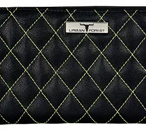 URBAN FOREST Grace Quilted Black/Yellow Leather Wallet/Clutch/Purse for Women