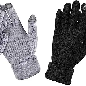 Winter Warm Touch Screen Gloves Cable Knit Wool Fleece Lined Touchscreen Texting Mittens for Women Assorted Color 2 Pair