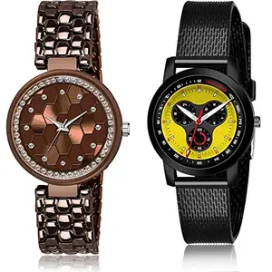 NEUTRON Heart Analog Brown and Yellow Color Dial Women Watch - GL271-(27-L-10) (Pack of 2)