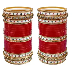 Lucky Jewellery Bridal Bangle Set Wedding Punjabi Chuda Designer Chura Red Chura Dulhan Choora For Women (1016-M1C1-SUNAINA-R)