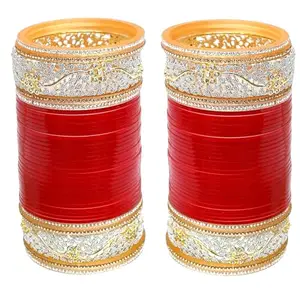 Lucky Jewellery Bridal Bangle Set Dhanteras/Diwali/Bhai Dooj Collection Red Color Chuda Dulhan Punjabi Choora Wedding Chura For Women (2310-M1C1-BANDHAN-R22)
