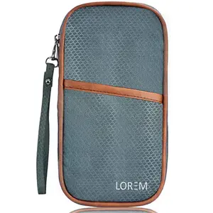 LOREM Travel Family Passport Holder Wallet Organizer Case for Credit Debit Card Ticket Coins Money Cash Currency Boarding Pass Phone Pen with Removable Hand Strap- Grey OG08MC