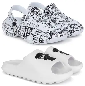 Pampy Angel Combo Pack of 2 Slipper/Flip Flops/Slides/Clogs/Sandals with Adjustable Back Strap for Men,(Cl-A-Style-White,Y-Dancer-White),7 (UK/India)