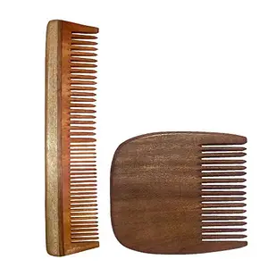 Ginni Innovations Combo of 2 Neem Wood Combs (regular-7.5" and regular beard-3.75" )-G-AJ