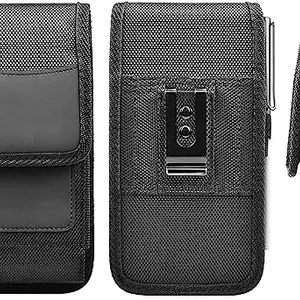 WHITBULL Nylon Mobile Belt Pouch Holster case Cover with Belt Clip for Motorola Razr 2022 / Think Phone / E32 / G22 / E30 / G Pure / E40 / E20 (Black)