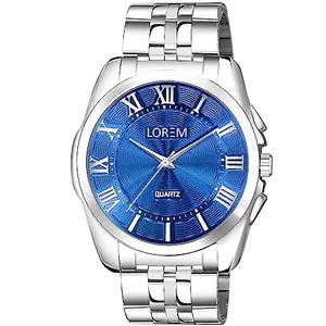 LOREM Blue 3D Roman Stainless Steel Analog Watch for Men LR126-MC