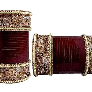 OM SAI COSMETICS Women's Traditional Handcrafted Bridal Chuda Bangles Set Best Designer Jewelry Maroon Color Bangles (SIDHI) (2-4)