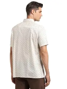 Turtle Men 100% Cotton Beige Prints Regular Fit Formal Shirt