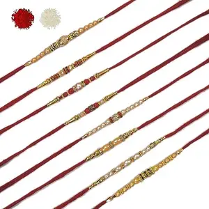 DMS RETAIL Set Of 8 Rakhi For Brother Pearl Rakhi For Brother With Roli Chawal And Greetings Card