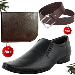Graceful Trendy Formal Shoes/Party Shoes/Shoes Combo with Free Wallet & Belt for Men and Boys (BAZAAR3517_TCC-BR-2003) Multicolor