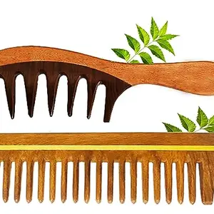 Rufiys Wooden Curly Hair Wide Tooth Comb | Neem Wood Curly Hair Comb for Women & Men | Hair Growth | Anti Dandruff | Detangler Comb (NEEM_BLK_COMBO PACK OF 2)