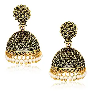 MEENAZ Oxidised Latest Traditional Stylish Oxodised Gold Enamel Meenakari Pearl Moti Jhumkas Jhumka Jhumki Earrings for Women Girls design