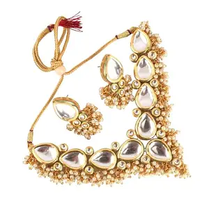 Lucky Jewellery Womens Meenakari 18K Gold Plated White Color Uncut Kundan Necklace Set (769-M6SK-1698-W)